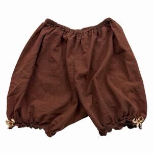 Vintage Style Brown Cotton Bloomer Shorts With Flower & Bow Appliqué Size Large